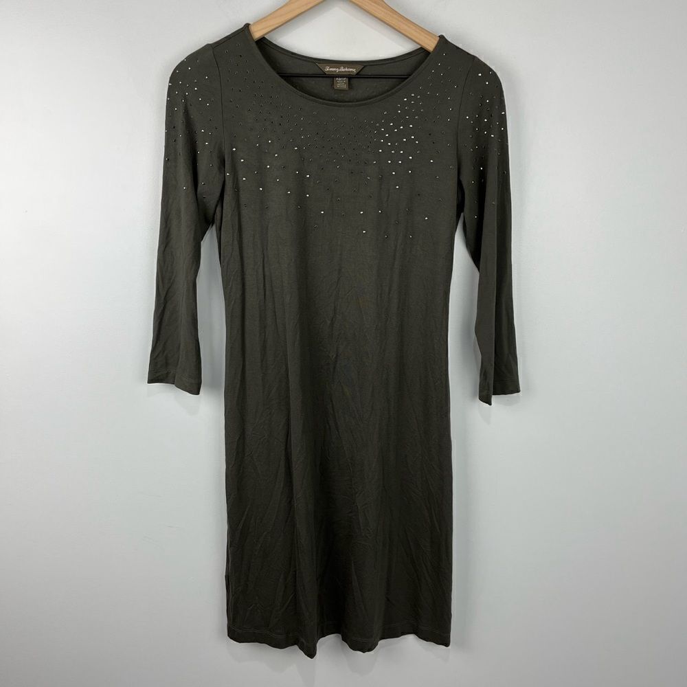 Tommy Bahama Embellished Dark Green L/S Swing Dress XS